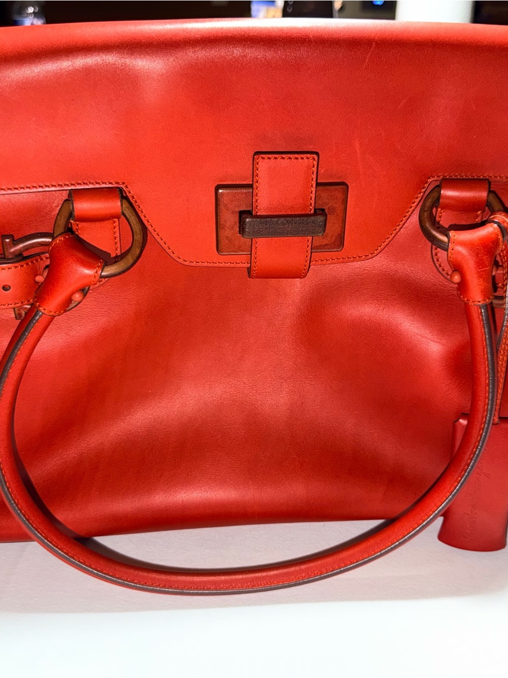 Salvatore Ferragamo Red Leather Handbag with Gold Hardware